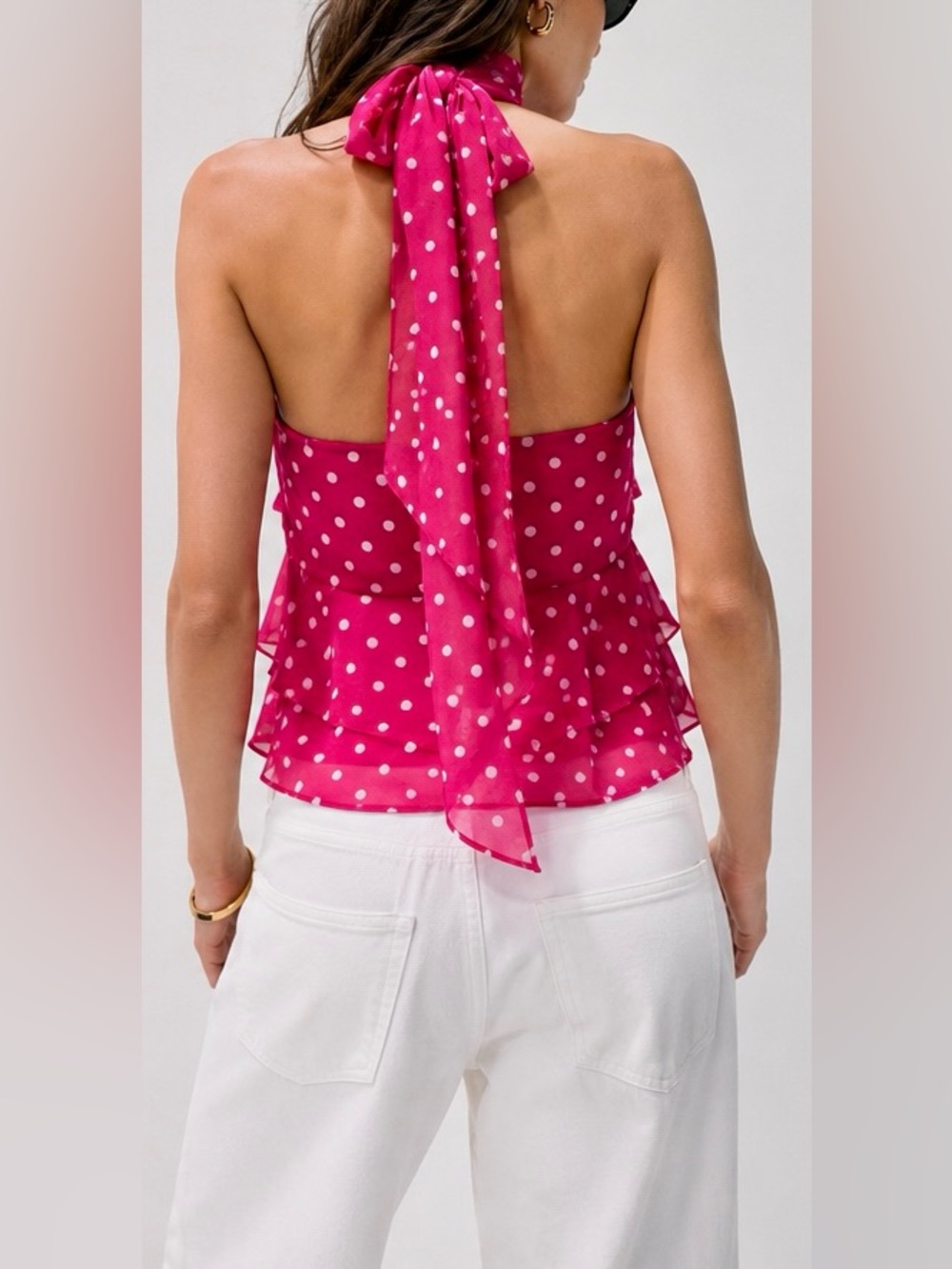 ZARA Viral Pink Polka Dot Ruffle Halter Scarf Top NWT Size Small